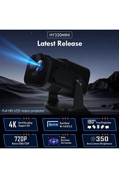 Flippy HY320 MINI Cylindrical Portable Video Projector, Flippy, Compatible with Android/iOS, 15x10x9 cm, Black