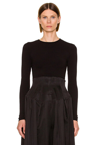 MetuCA Γυναικεία μπλούζα με μακρύ μανίκι με λαιμόκοψη σε μαύρο χρώμα από ύφασ...