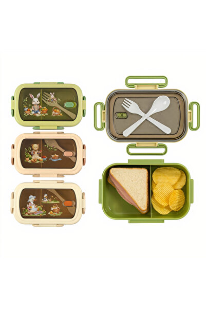 Issa Kids Lunch Box 22x14x6 cm, 2 Compartments with Spoon and Fork, Various Designs (Wholesale)