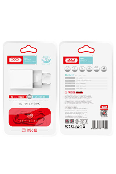 Xo Incarcator Retea (L65) + Cablu USB-C, 2.4A, 2xUSB-A, QC 3.0, White