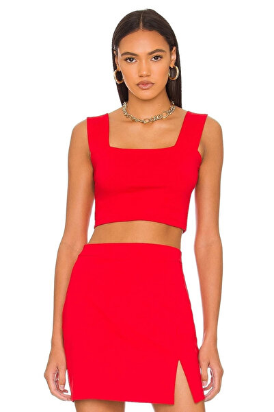 MetuCA Women's Red Square Neck Backless Double Layered Sandy Fabric Crop Tank...