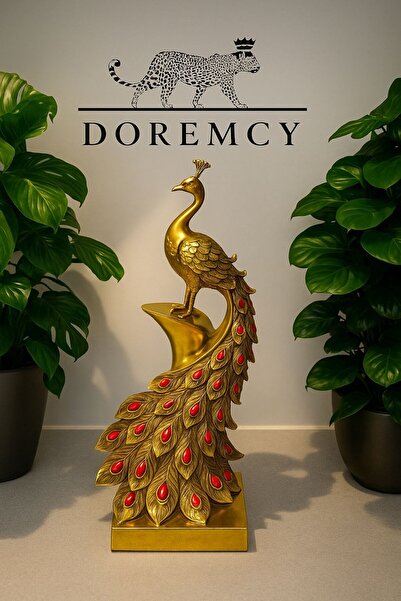 Doremcy 51x20 Büyük Tavuskuşu Biblo – Dekoratif Polyester Lüks Ev Ofis Süs Ob...