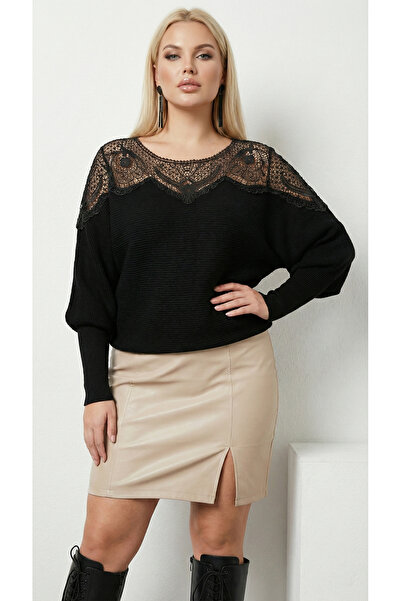 bohostyle Oversized Sweater with Lace and Lilac Sleeves, Soft Knit, Length 70 cm – Elegant & Casual