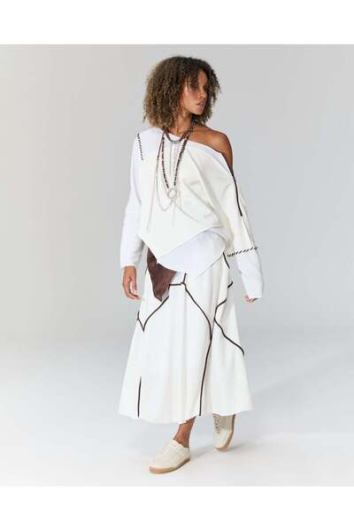 LAMANTE Deri Biyeli Astarlı Etek