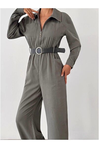 Coral Fermuarlı Kemerli Tulum 6043 Gri