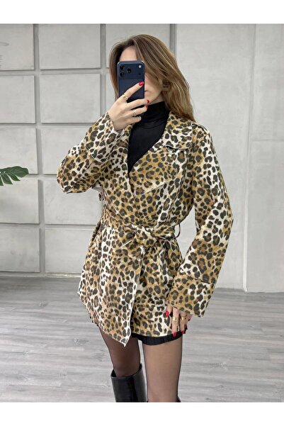 Coral Leopar Desenli Trençkot 24295 Kahve