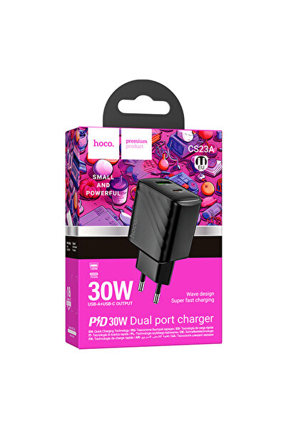 Hoco Incarcator Retea (CS23A) , PD30W, 5V, 3A, 1xUSB-C, 1xUSB-A, FCP/AFC, Black