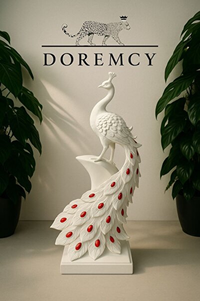 Doremcy 51x20 Büyük Tavuskuşu Biblo – Dekoratif Polyester Lüks Ev Ofis Süs Ob...