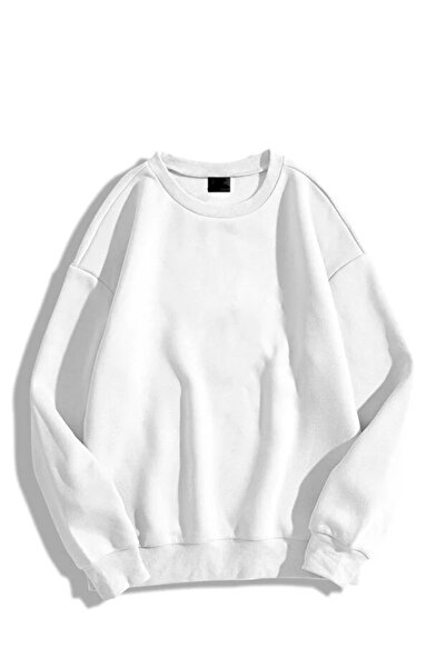 Mayer Butik سويت شيرت قطني كبير الحجم برقبة دائرية بلون سادة للجنسين