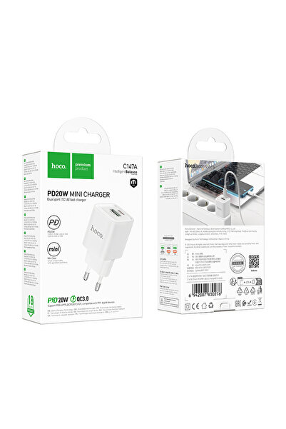 Hoco Incarcator Retea (C147A) , PD30W, 1xUSB-C, 1xUSB-A, White