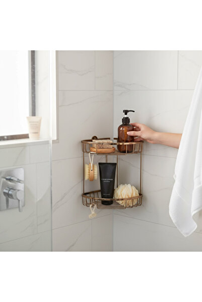 İSAOĞLU YAPI Copper Shampoo Holder Bronze Bathroom Shelf Rustproof Brass Material Rose Copper Bathroom Shelf