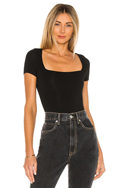 MetuCA Women's Black Square Neck Short Sleeve Double Layer Sandy Fabric Thong...