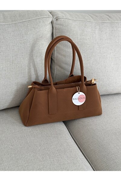 BAGLOVİS Tan Suede Women's Shoulder and Shoulder Bag En32 Boy16