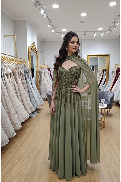 dantil فستان سهرة انيق باللون الاخضر الزيتوني يتوفر منه مقاسات كبيره