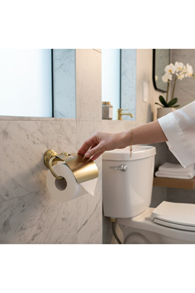 İSAOĞLU YAPI Matte Gold Vintage Toilet Paper Holder Classic Design Matte Gold Brushed Gold Brass Material Rustproof
