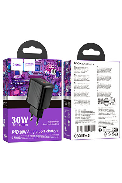 Hoco Φορτιστής AC (CS22A), PD30W, 1xUSB-C, FCP/AFC, Μαύρο