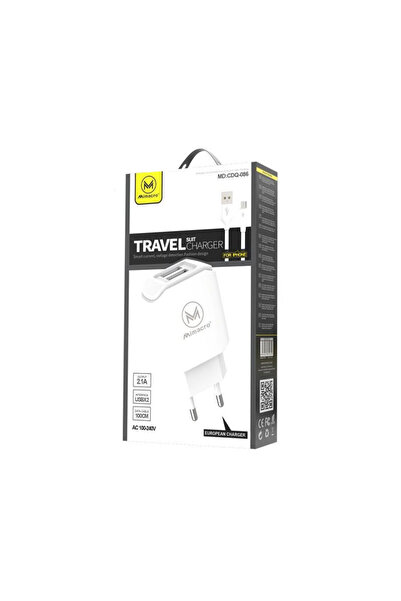 Maxcell Incarcator Retea (CDQ086) + Cablu Lightning, 5V, 2.1A, 2xUSB-A, White