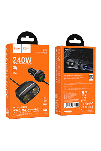 Hoco Incarcator Auto Cu Fir (Z59) , PD48W, 1xUSB-C, 1xUSB-A, Black