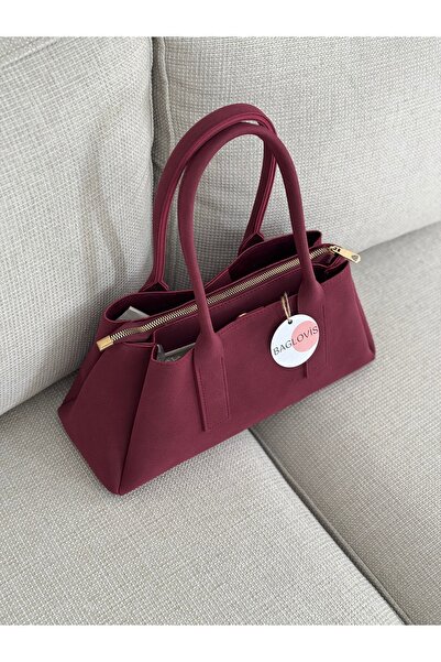 BAGLOVİS Burgundy Suede Women's Shoulder and Shoulder Bag En32 Boy16