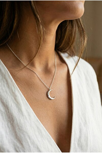 neshely jewelry 925 Ayar Orjinal Gümüş Hilal Ay Gümüş Kolye