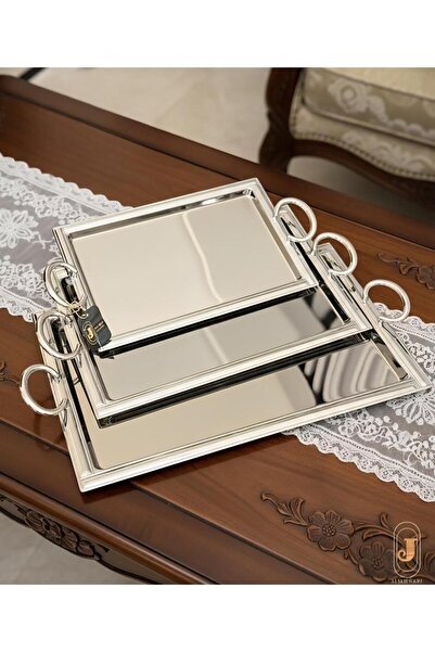 aljahwari 3-piece serving tray set, matte nickel finish