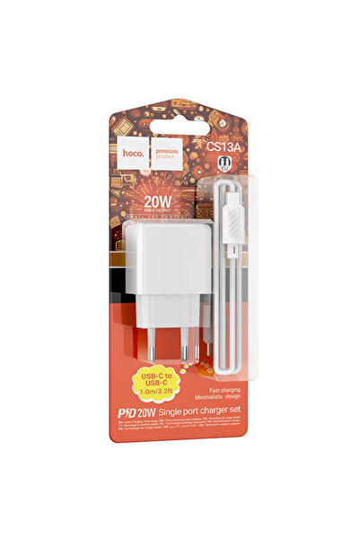 Hoco Incarcator Retea (CS13A) + Cablu USB-C, 20W, 1xUSB-C, PD, White