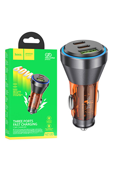 Hoco Incarcator Auto (NZ12D) , 60W, 2xUSB-C, 1xUSB-A, PD, QC 3.0, Orange