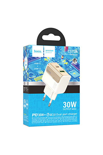 Hoco Incarcator Retea (CS73A), (PD30W+QC3.0) 1xUSB , 1xUSB, FastCharge, WHITE