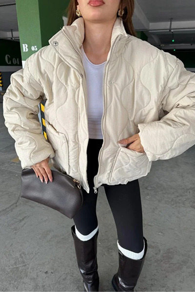 Coşkun GİYİM Women's Quilted Coat Stone 26009