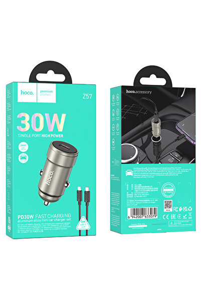 Hoco Incarcator Auto (Z57) + Cablu Lightning, 1m, PD30W, 1xUSB-C, GOLD