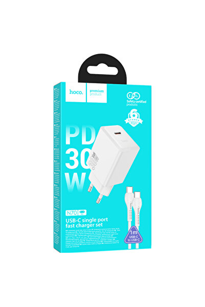 Hoco Зарядно за мрежово устройство (N70) + USB кабел, 1 м, (PD30W) 1xUSB-C, б...
