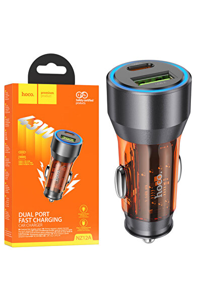 Hoco Φορτιστής Αυτοκινήτου (NZ12A), 25W, 1xUSB-C, 1xUSB-A, PD, QC 3.0, Διαφαν...