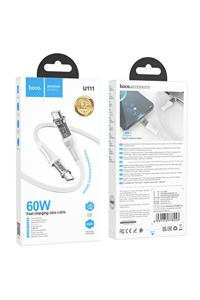 Hoco Cablu Date si Incarcare (U111), USB-C, PD60W, QC3.0, 1m, Gray