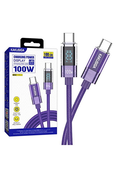 KAKUSİGA Cablu Date si Incarcare (KSC-971), USB-C, PD100W, QC3.0, Braided, LED Power, 1m, Purple