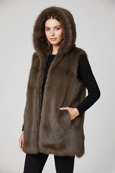 Rabiossa Women's Fur Vest with Fur Collar Imported