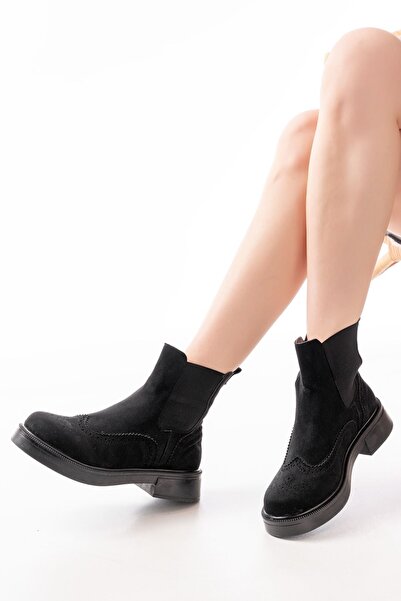 Zerenyus Zri̇n02-2002 Premium Black Suede Elastic Daily Women's Boots