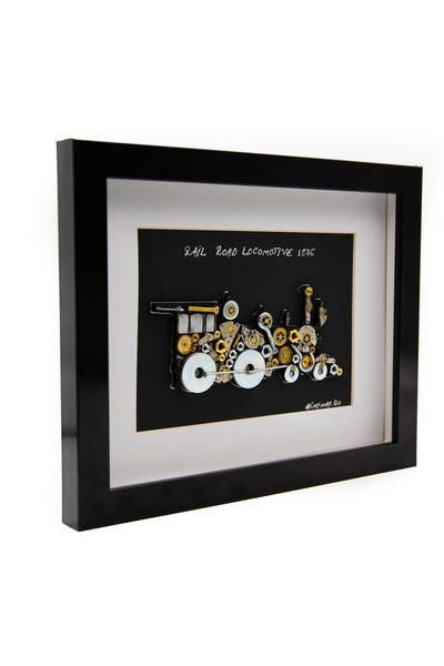 ArtMyWay Tablou RAIL ROAD LOCOMOTIVE 1876 - Colectia SteamWall (cu piese de ceas autentice si elemente metali