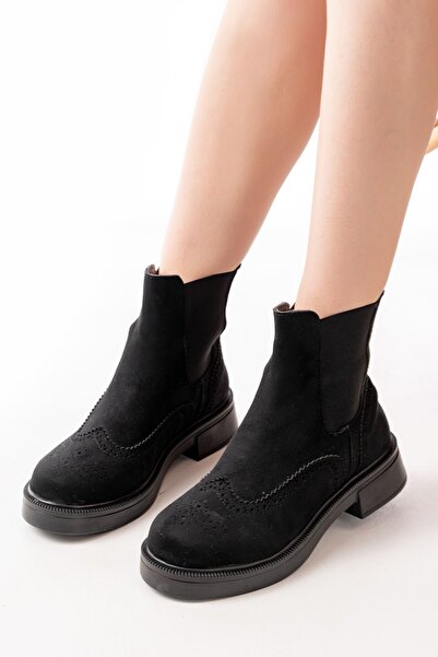 Zerenyus Zri̇n02-2002 Premium Black Suede Elastic Daily Women's Boots