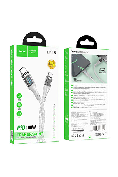 Hoco Cablu Date si Incarcare (U115), USB-C, PD100W, QC3.0, 1m, Gray