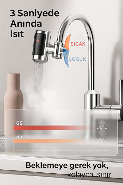 KUSTAR 3300W Anında Su Isıtıcı Musluk Başlığı – Dijital Ekranlı, Hızlı Isıtma, Sıcak/Soğuk Kullanım