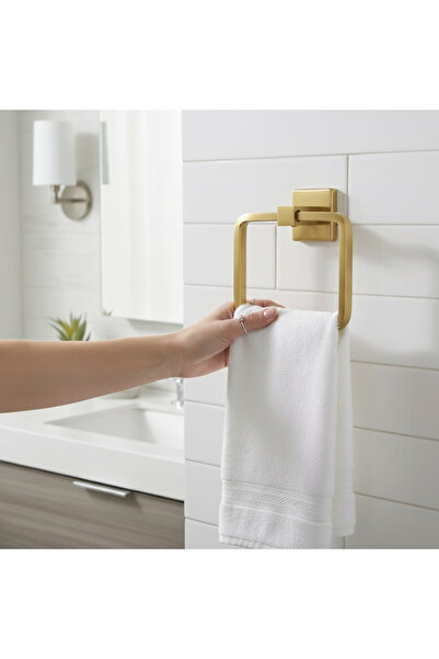 İSAOĞLU YAPI Banyo Havluluk Mat Altın Kare Havluluk Fırçalanmış Gold Modern T...