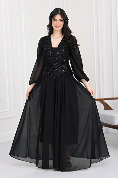 modern designer فستان سهرة شيفون مطرز ترتر