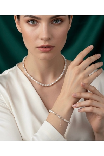 Zokak 925 Ayar gümüş Gerçek inci set, inci kolye bileklik set, orjinal inci gerçek gümüş