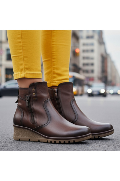 scv Ghete ortopedice maro pentru femei, din piele, cu două fermoare (mărimi 3...