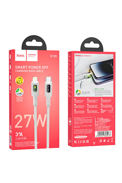 Hoco Cablu de date și încărcător (U120), USB-C, QC3.0, 5A, alimentare LED, 1....
