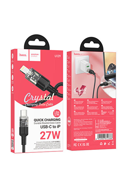 Hoco Cablu de date și încărcător (U129), USB-C la Lightning, PD27W, QC3.0, Cr...