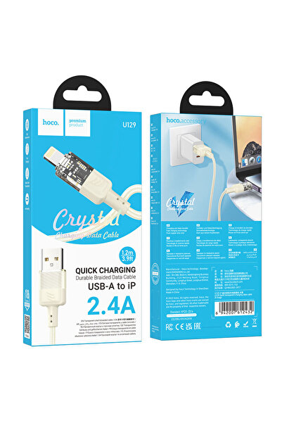 Hoco Cablu de date și încărcător (U129), USB-A la Lightning, 18W, 2.4A, Cryst...