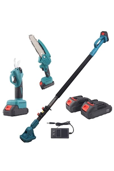 Campion ® Set de foarfecă electrică și drujbă cu braț extensibil 195 cm, bate...