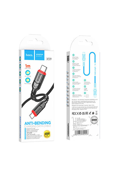 Hoco Cablu Date si Incarcare (X59), USB-C, PD60W, QC3.0, 1m | Blue