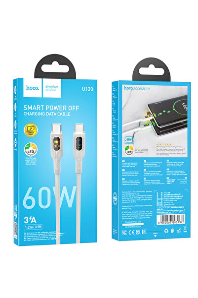 Hoco Cablu Date si Incarcare (U120), USB-C, PD60W, QC3.0, 3A, LED Power, 1.2m...